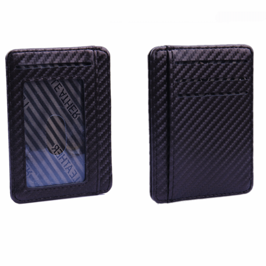 Slim PU Leather Wallet With 9 Pockets - Carbon Black